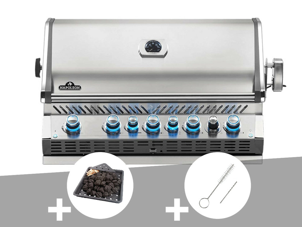 Barbecue gaz encastrable prestige pro 665 inox 5 brûleurs + plateau charbon + br