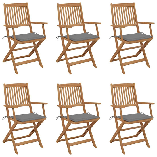 Chaises pliables de jardin lot de 6 avec coussins bois d'acacia
