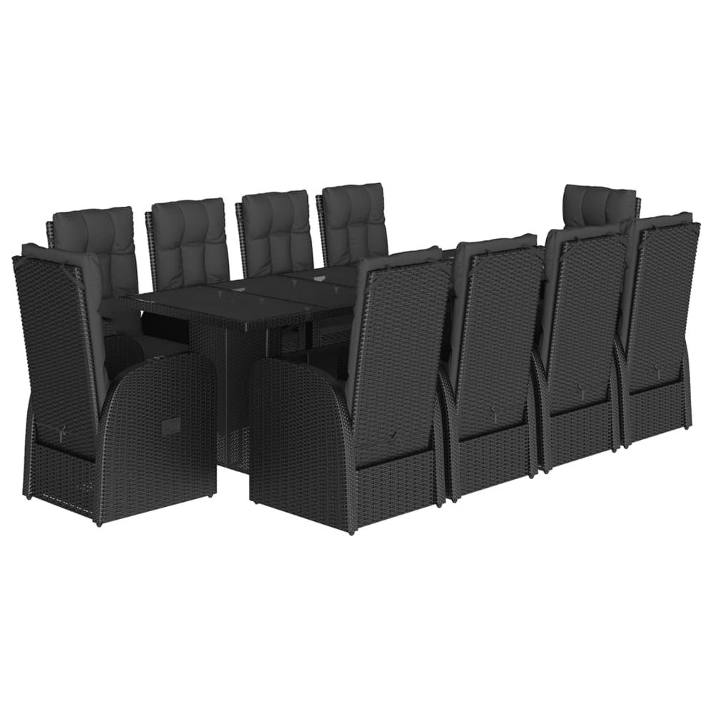 Ensemble à manger de jardin 11 pcs coussins noir résine tressée