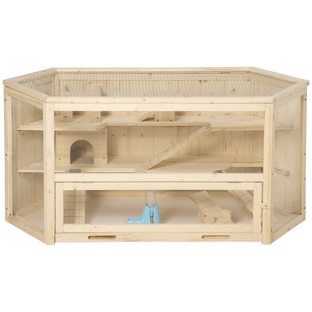Cage hamster bois sapin rongeurs 3 niveaux accessoires 115x60cm bois naturel