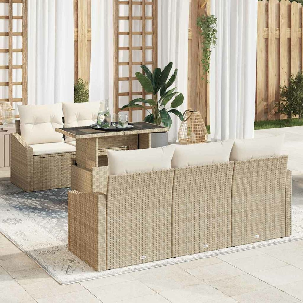 Ensemble de canapé de jardin 6 pcs beige poly rotin