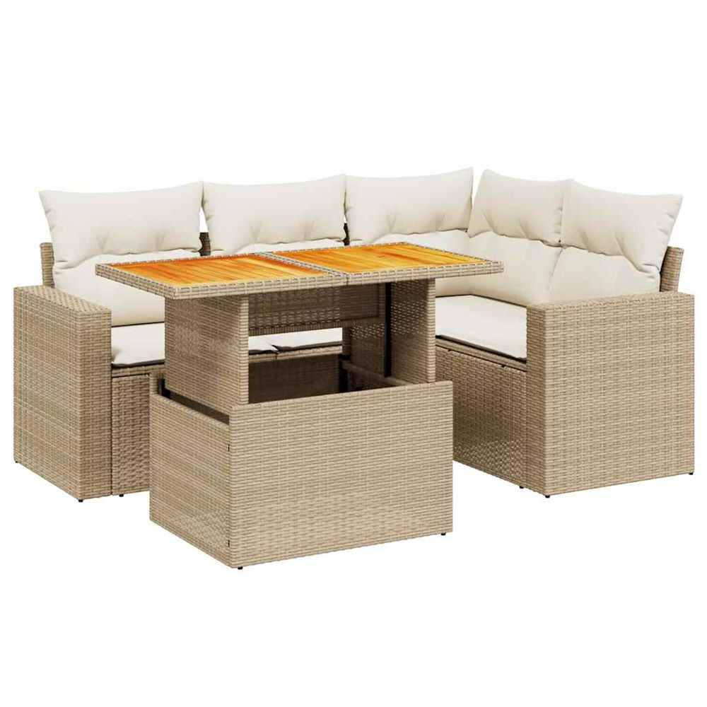 Salon de jardin avec coussins 5 pcs beige résine tressée