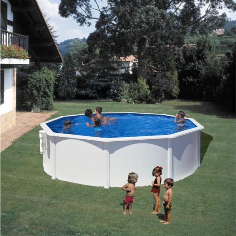 - kit piscine hors sol acier ronde blanche - ø370 x h122 cm (livrée avec filtre a cartouche + échelle)