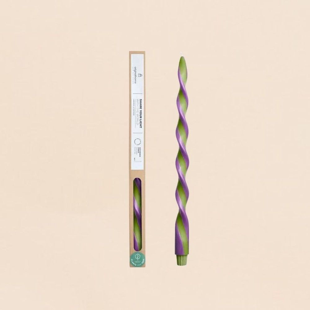 Bougie spirale bicolore vert, parme 40cm