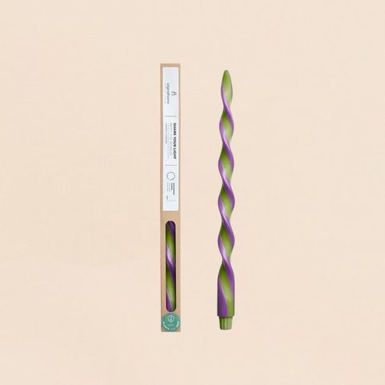 Bougie spirale bicolore vert, parme 40cm