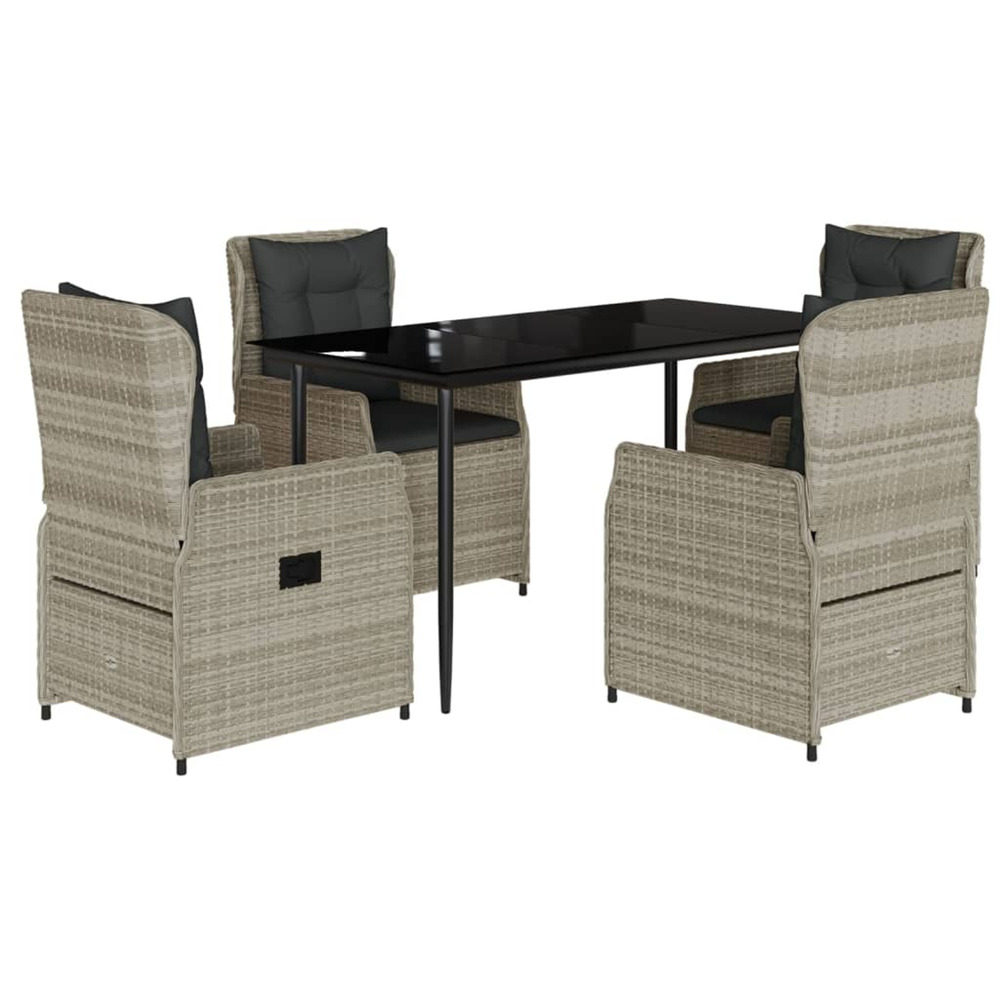 Ensemble à manger de jardin et coussins 5 pcs gris clair rotin