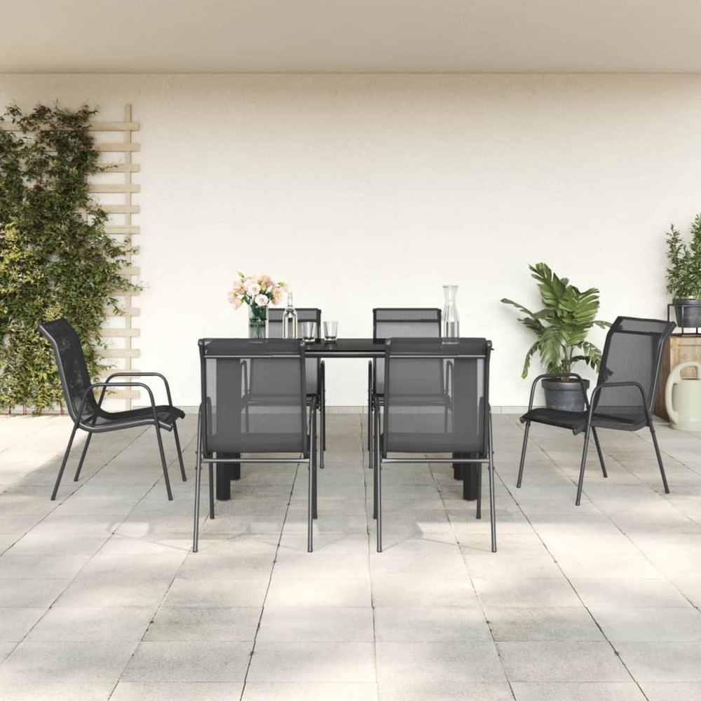 Ensemble à manger de jardin 7 pcs noir textilène et acier