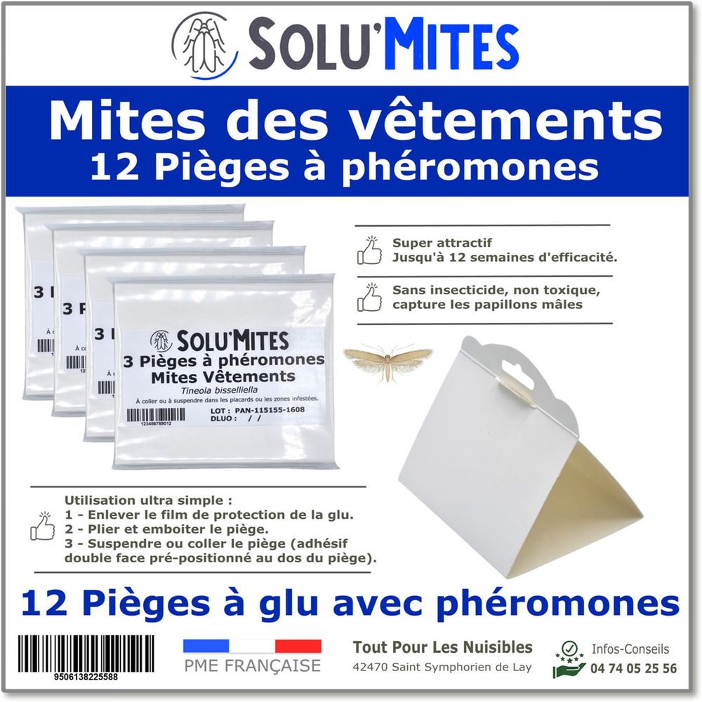 Solumites-pièges phéromones pour teignes vêtement- lot 12 pièges
