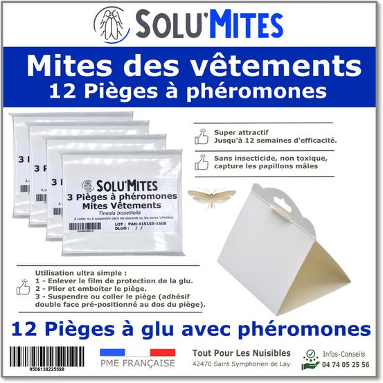 Solumites-pièges phéromones pour teignes vêtement- lot 12 pièges
