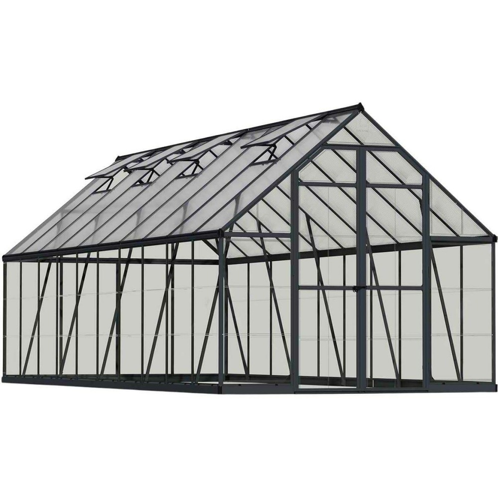 Serre de jardin en aluminium gris et polycarbonate balance 14.8m²