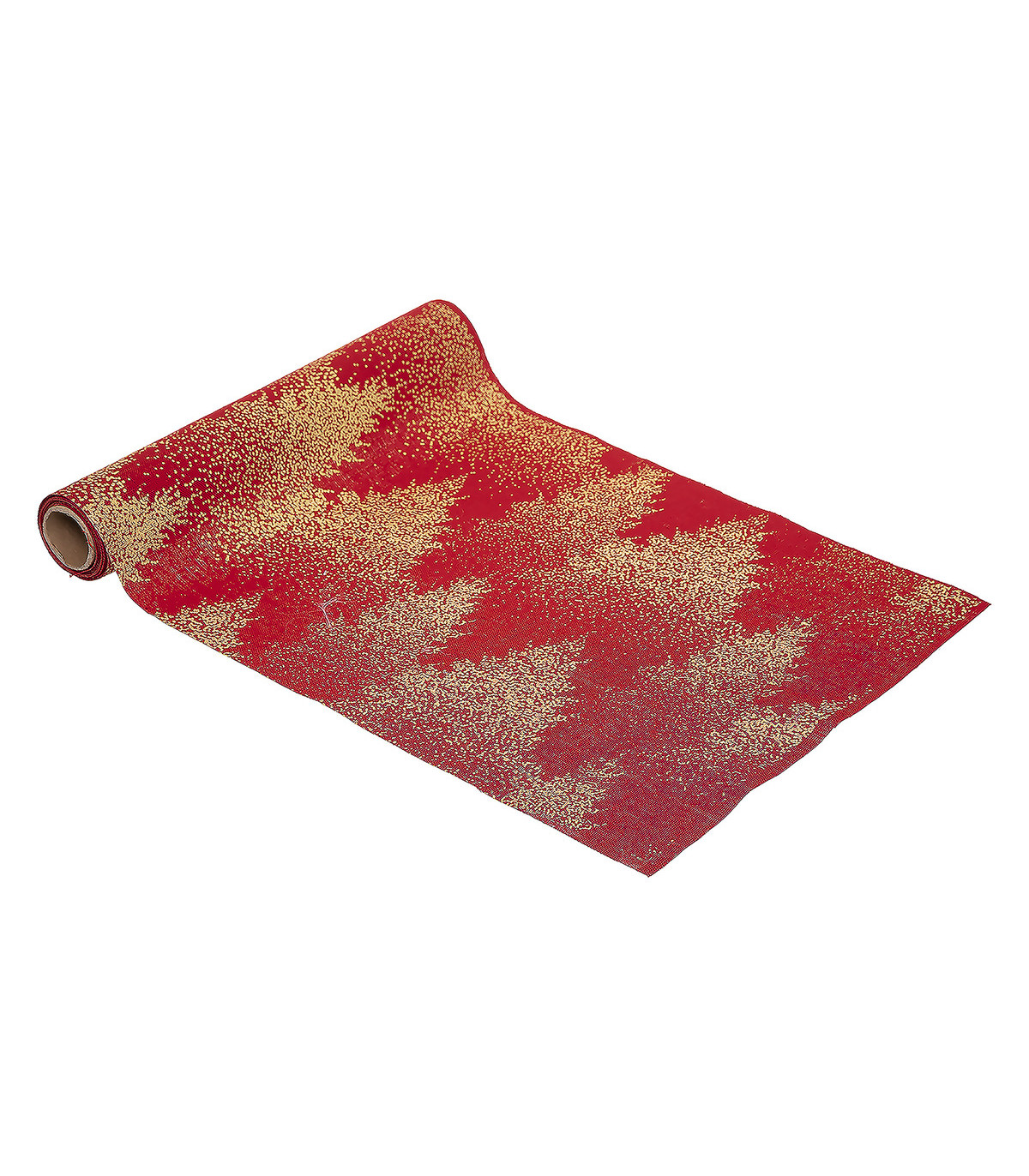 Chemin de table tissu rouge imprimé sapin doré 28 x 300 cm