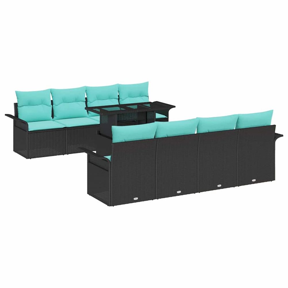 Ensemble de canapé de jardin 9 pc 8 place noir polyrotin