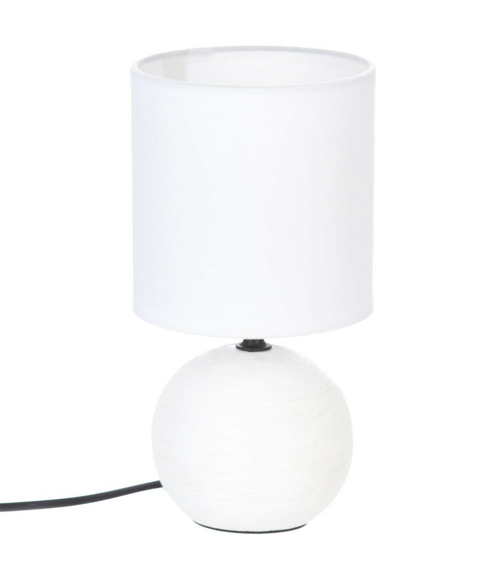 Lampe en céramique pied boule striée blanc