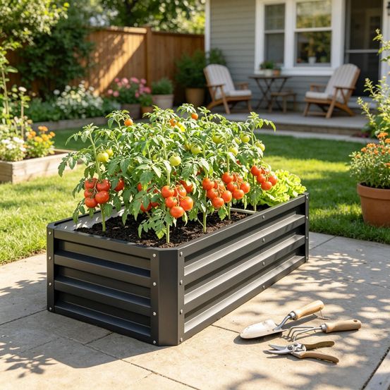 Bac potager surélevé acier galvanisé gris 120 x 60 x 30,5 cm pour jardin extérieur