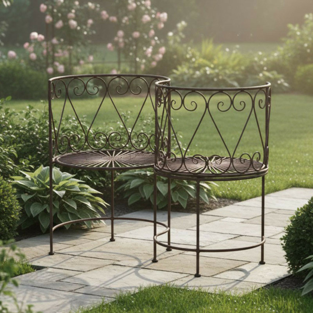 Banc de jardin confident en fer forgé marron vieilli 105x53x85cm