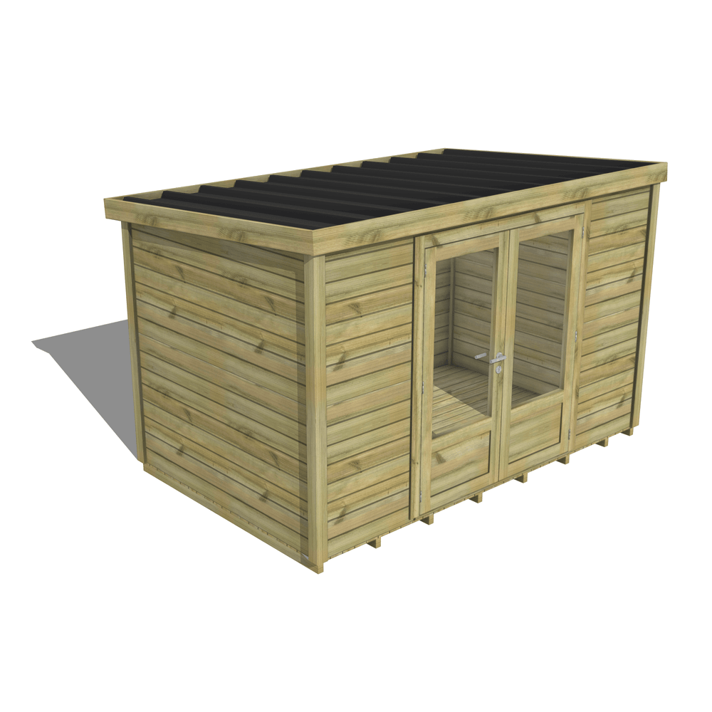 Abri de jardin bois pin traité autoclave 27mm - essentiel - 3,44x2,14m / 7m2 - bac acier - plancher bois