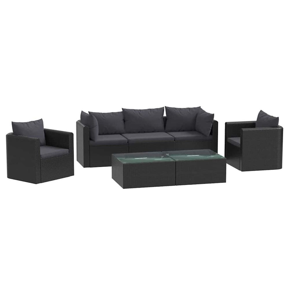 Salon de jardin 7 pcs avec coussins résine tressée noir