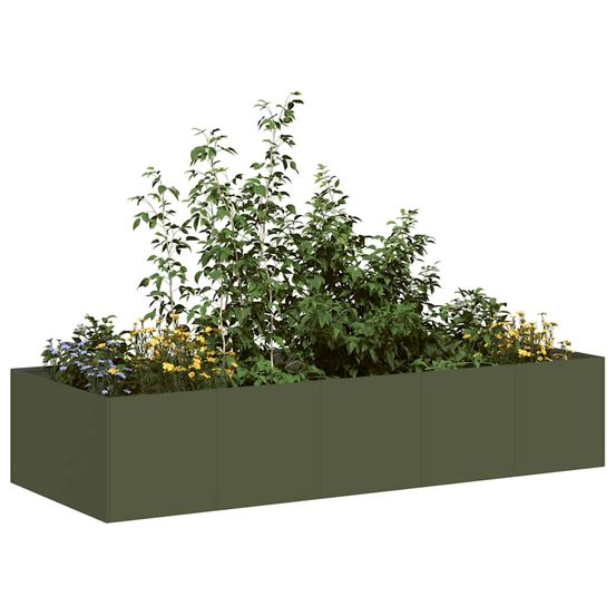 Grand lit de jardin acier laminé solide fond ouvert pour croissance saine racines vert olive 200x80x40cm
