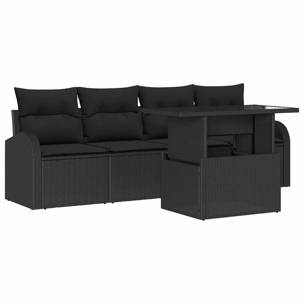 Ensemble de canapé de jardin 5 pcs noir poly rattan