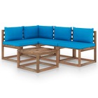 Salon de jardin meuble d'extérieur ensemble de mobilier 5 pièces avec coussins bleu clair