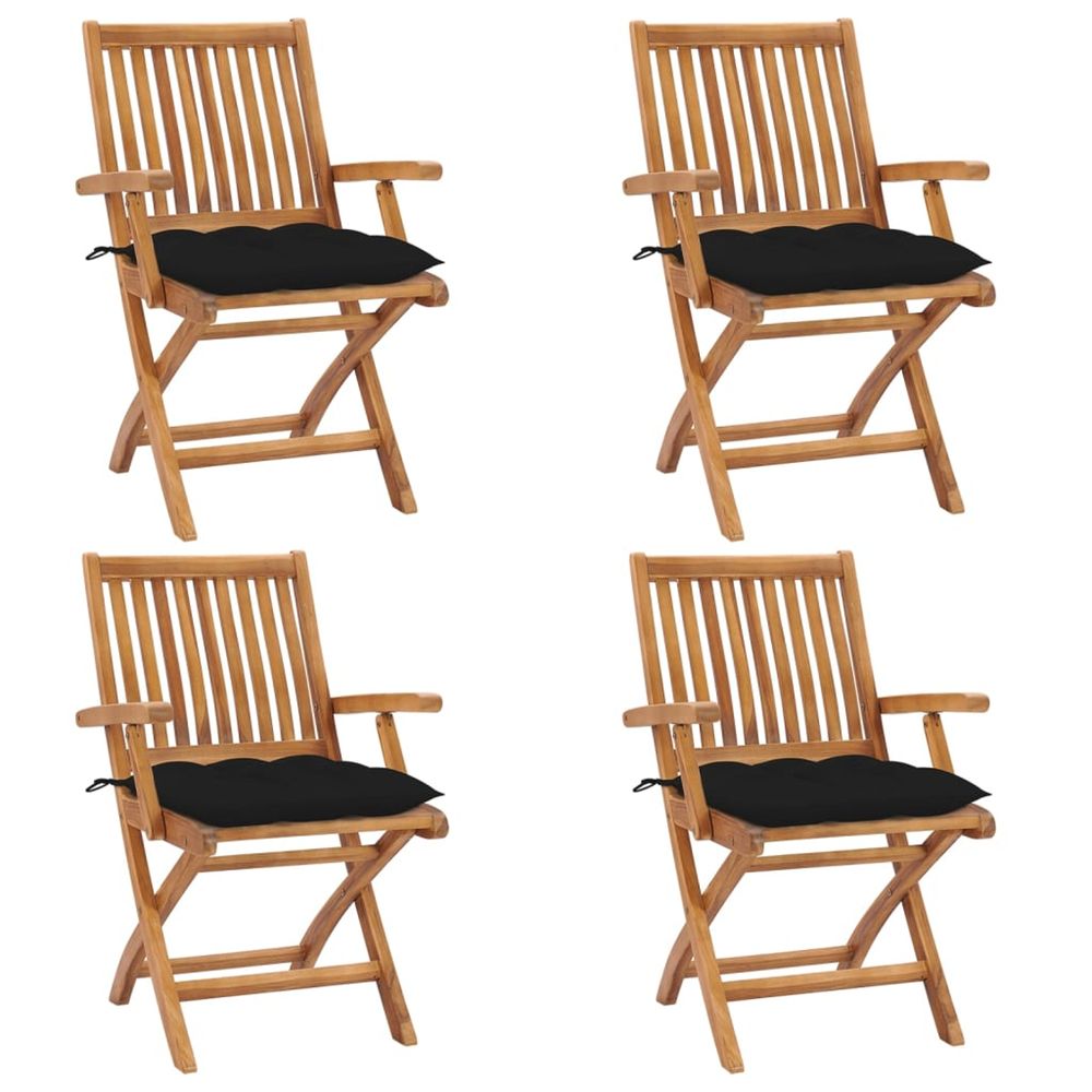 Chaises pliantes avec coussins, 4 pièces, en teck massif