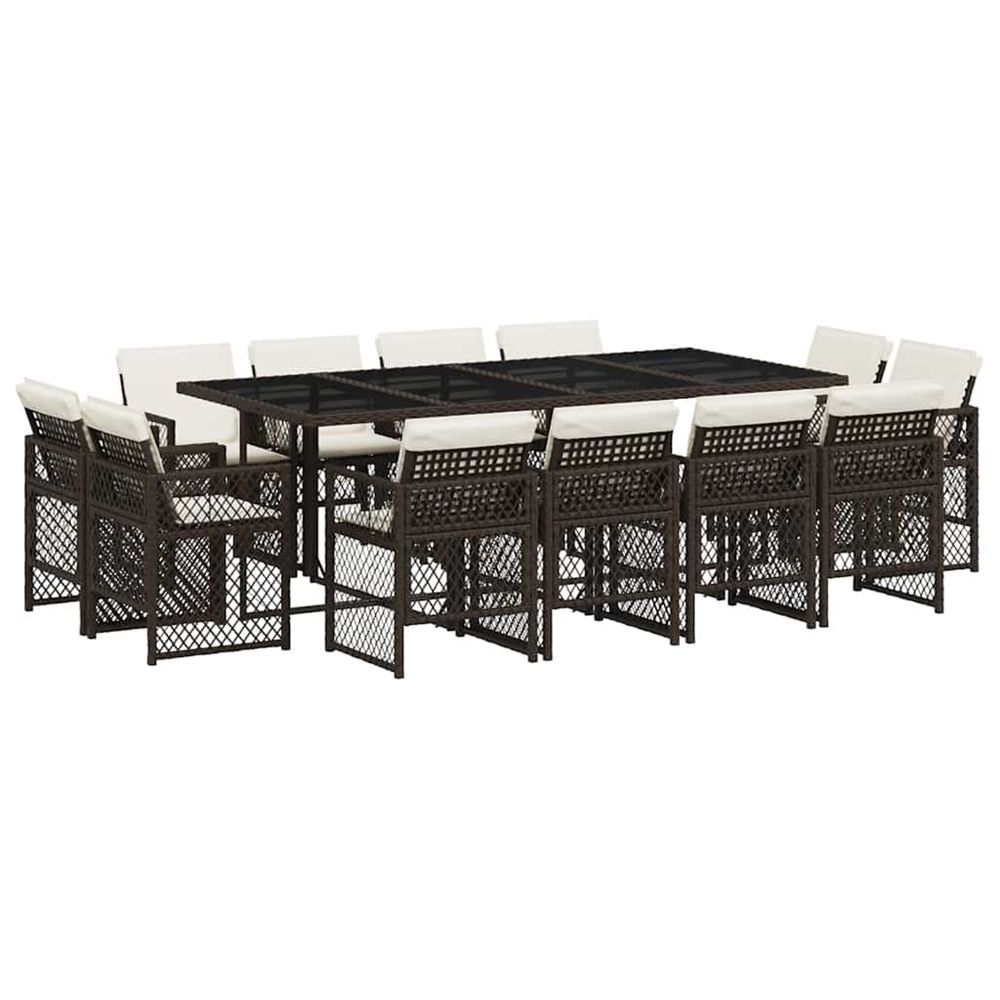 Ensemble à manger de jardin avec coussins 13 pcs marron rotin
