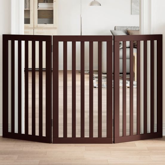 Barrière sécurité chien bois pliable 3 panneaux brun 150cm