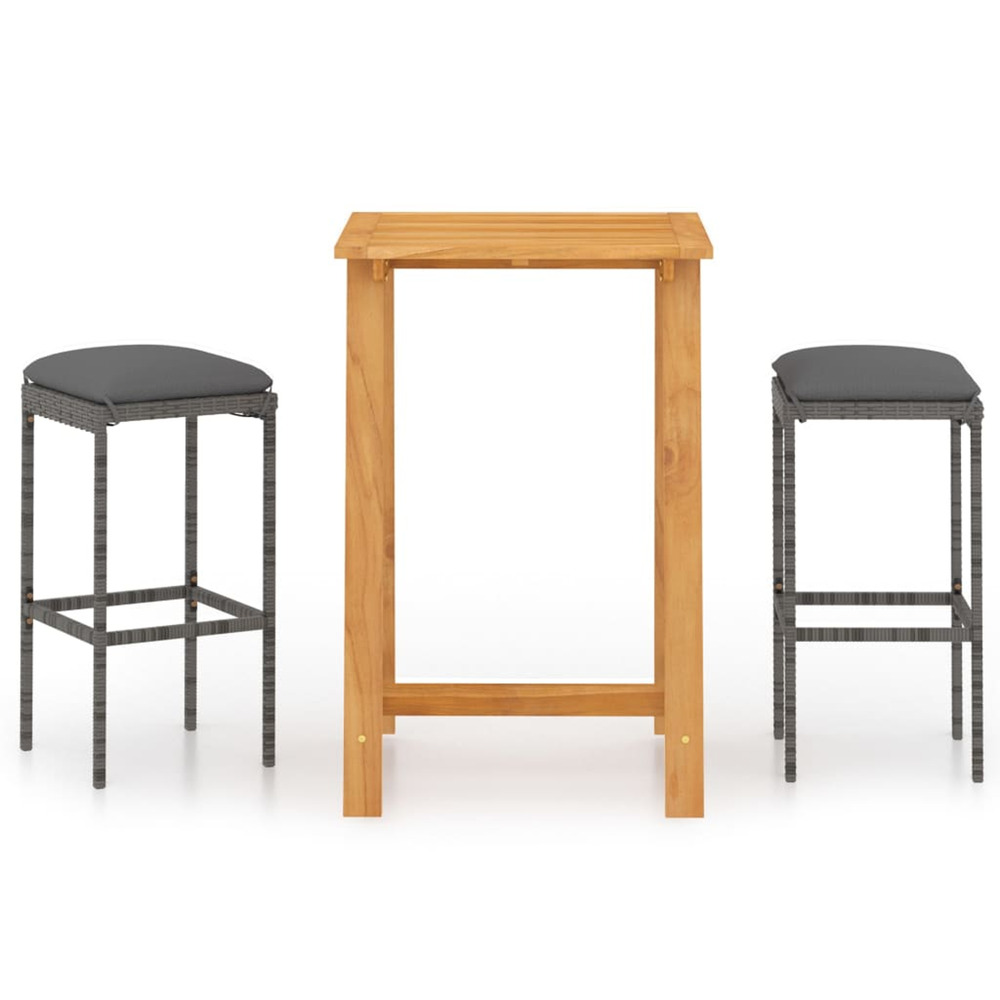 Ensemble de bar de jardin avec coussins 3 pcs gris