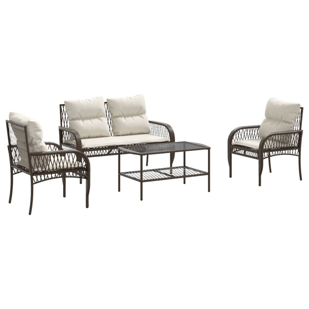 Salon de jardin 4 pcs avec coussins marron résine tressée