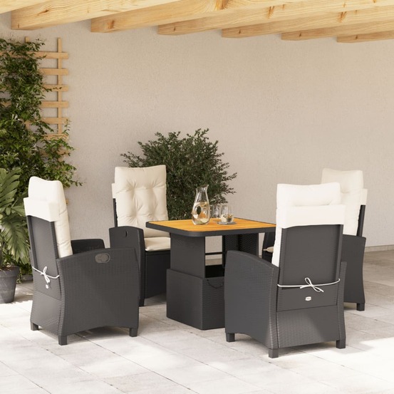 Ensemble à manger de jardin coussins 5pcs noir résine tressée