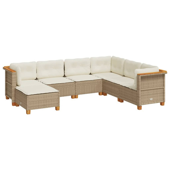 Salon de jardin avec coussins 7 pcs beige résine tressée