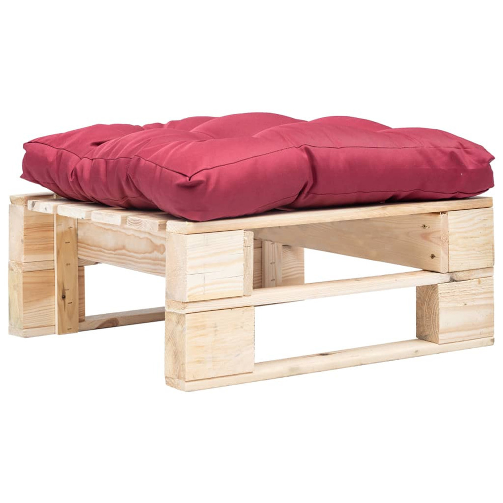 Repose-pied palette de jardin avec coussin rouge bois naturel