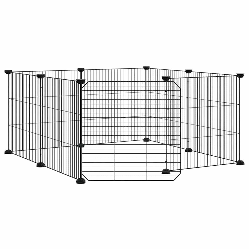 Cage pour animaux de compagnie à 8 panneaux avec porte, noire, 70 x 70 x 35 cm, acier