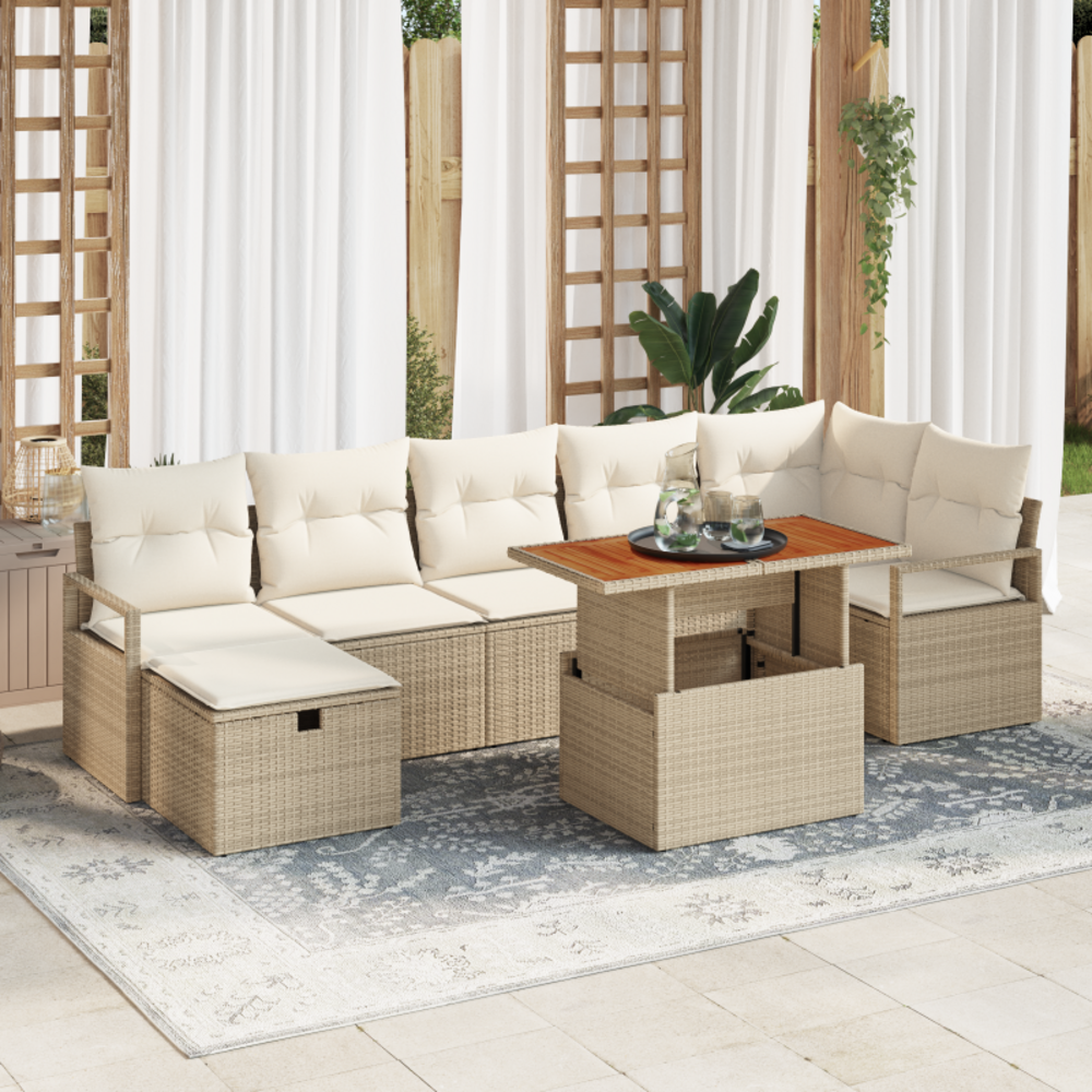 Ensemble de canapé de jardin 8 pcs beige poly rotin