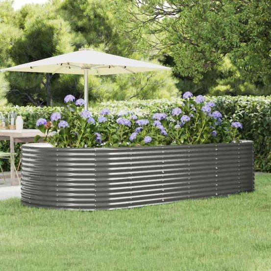 Jardinière ovale design acier galvanisé enduit poudre pour aménagement moderne gris 291x140x68cm
