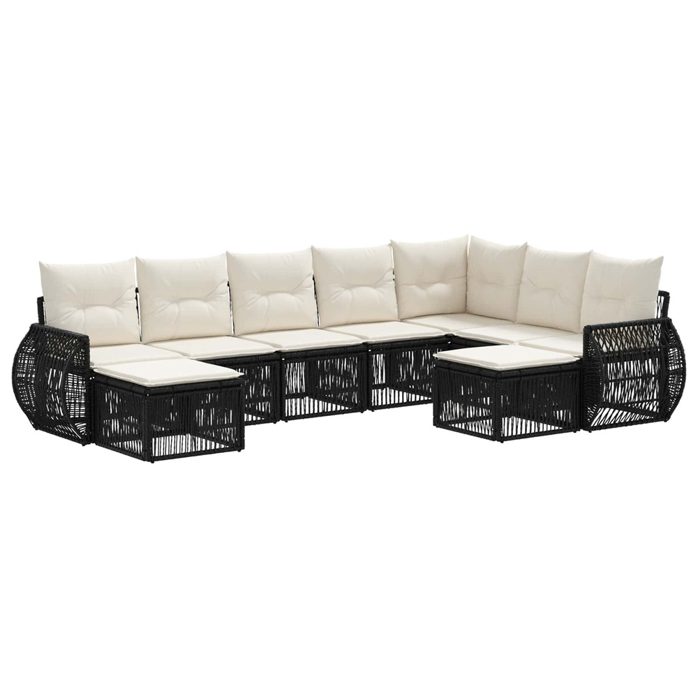 Ensemble de canapé de jardin 9 pcs noir polyrotin