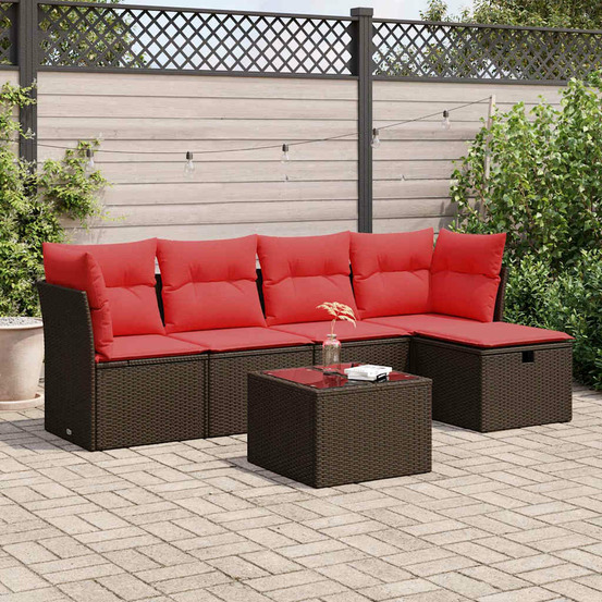 Salon de jardin avec coussins 6 pcs marron résine tressée
