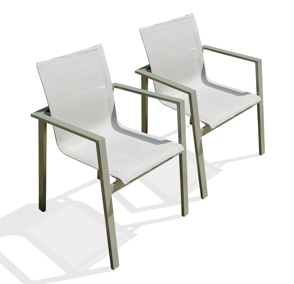 Lot de 2 fauteuils de jardin miami en aluminium kaki et textilène gris