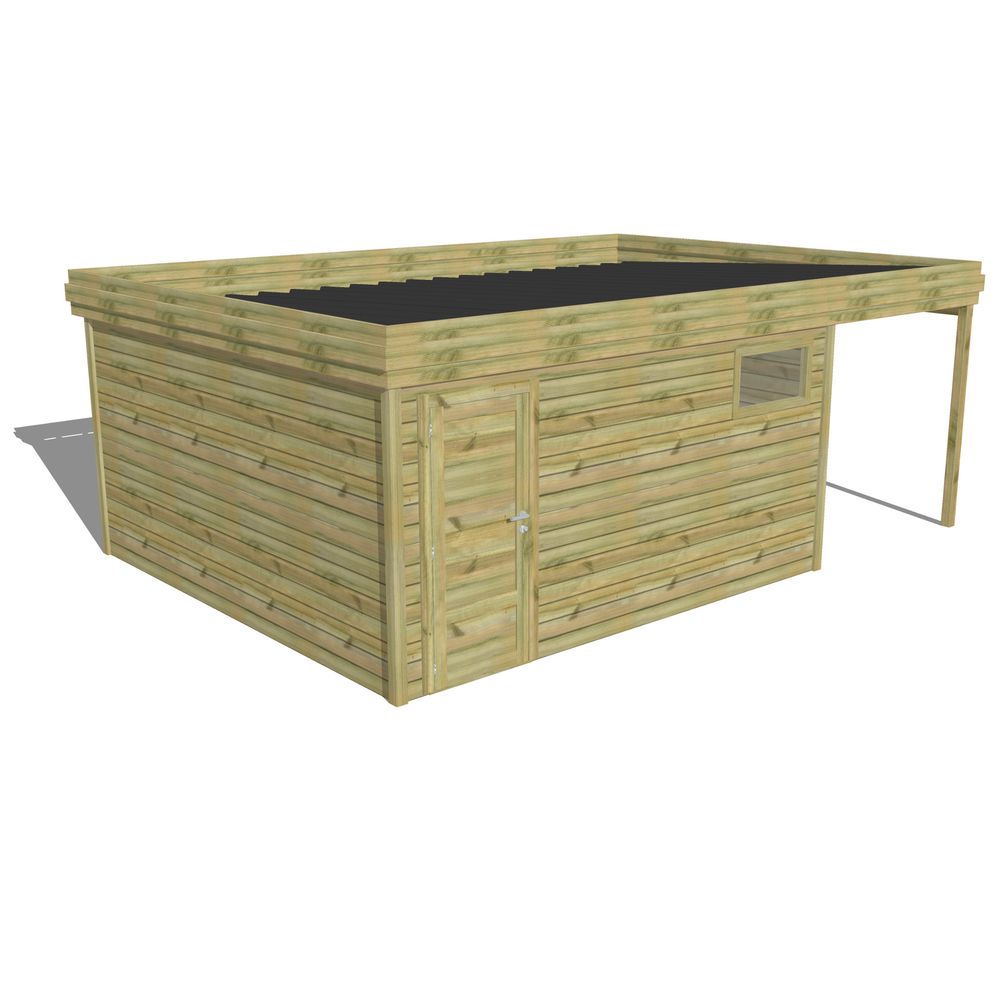 Abri de jardin bois pin traité autoclave 27mm - 6,34x4,34m / 28m2 - bac acier - abri français
