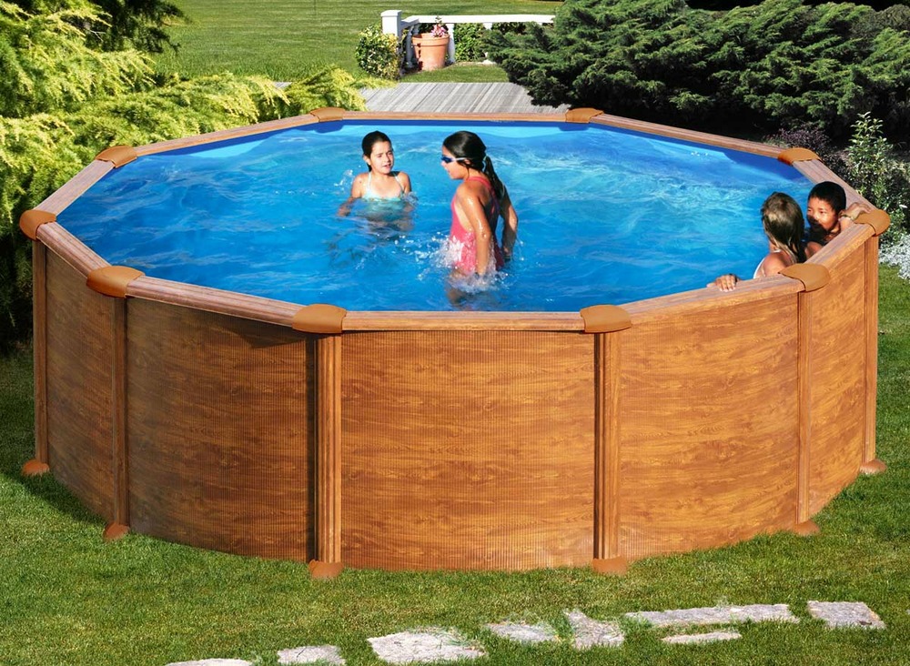 Piscine acier aspect bois mauritius ronde 4,80 x 1,32 m