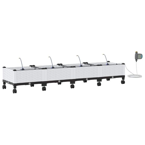 Porte-plante de jardin avec irrigation et roues 4 pc blanc pp