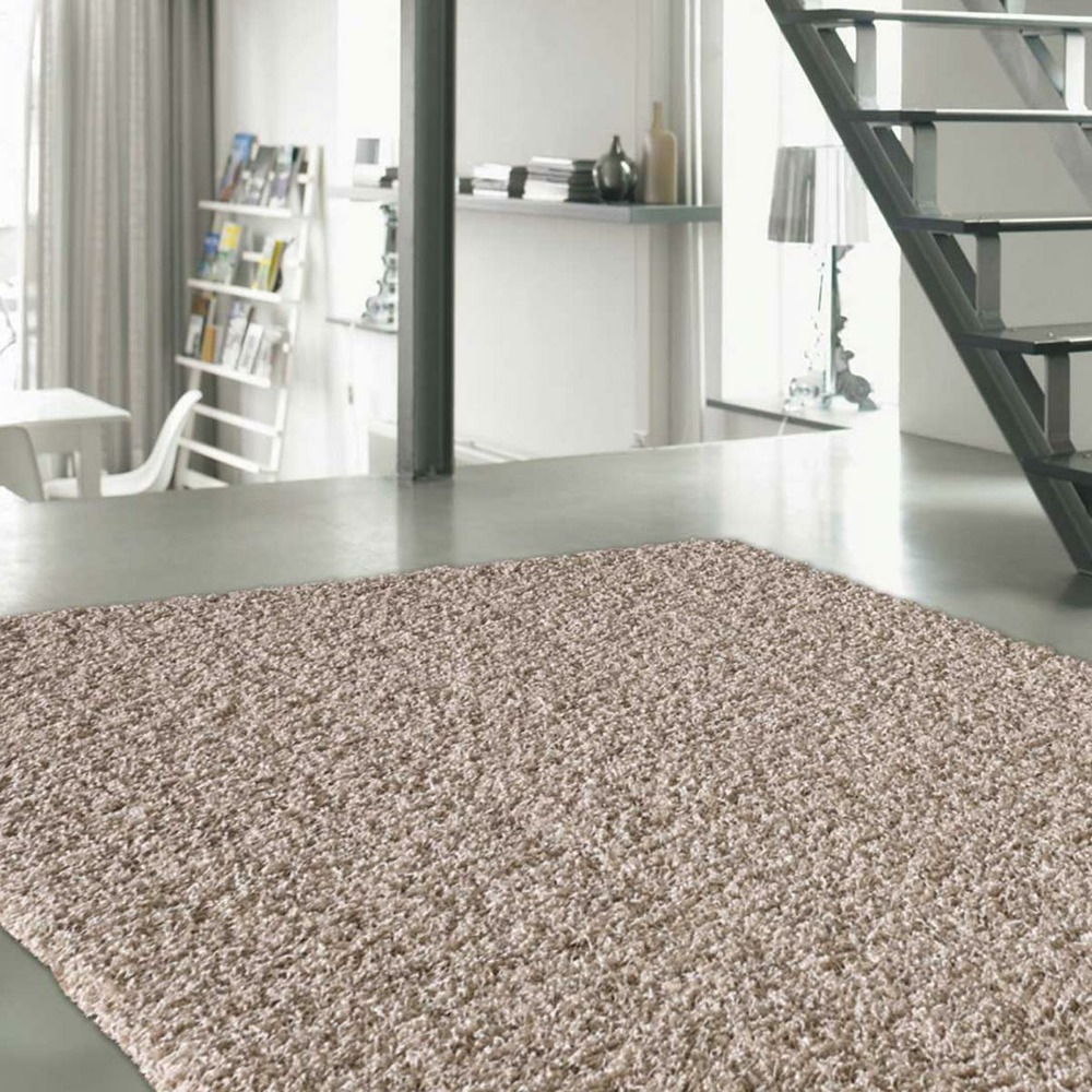 Tapis shaggy 60x110 rectangle tissé beige motif uni sg loca