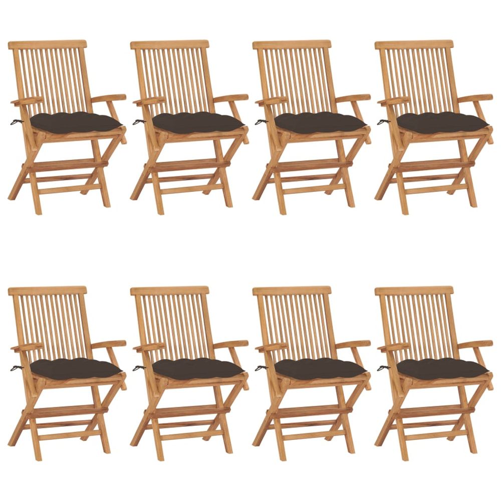 Chaises pliantes avec coussins taupe, 8 pièces, en bois de teck massif