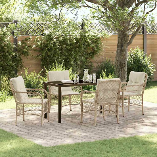 Ensemble de salle à manger pour jardin 5 pcs beige polyrotin