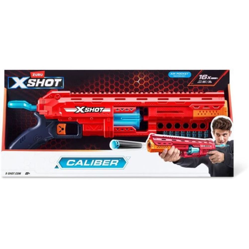 Lanceur de fléchettes - zuru - x-shot caliber - barillet rotatif - portée 27m - 16 fléchettes incluses