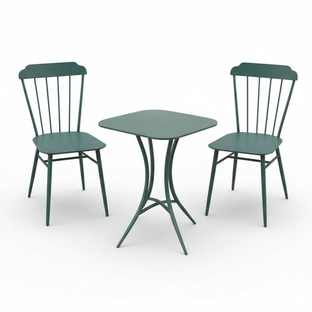Ensemble table et 2 chaises fer vert 60x60x71cm