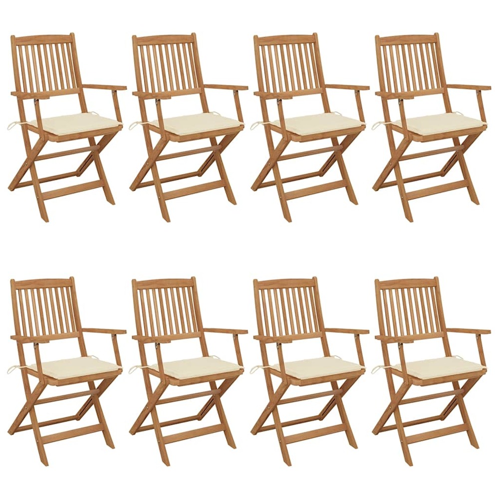 Chaises pliables de jardin lot de 8 avec coussins bois d'acacia