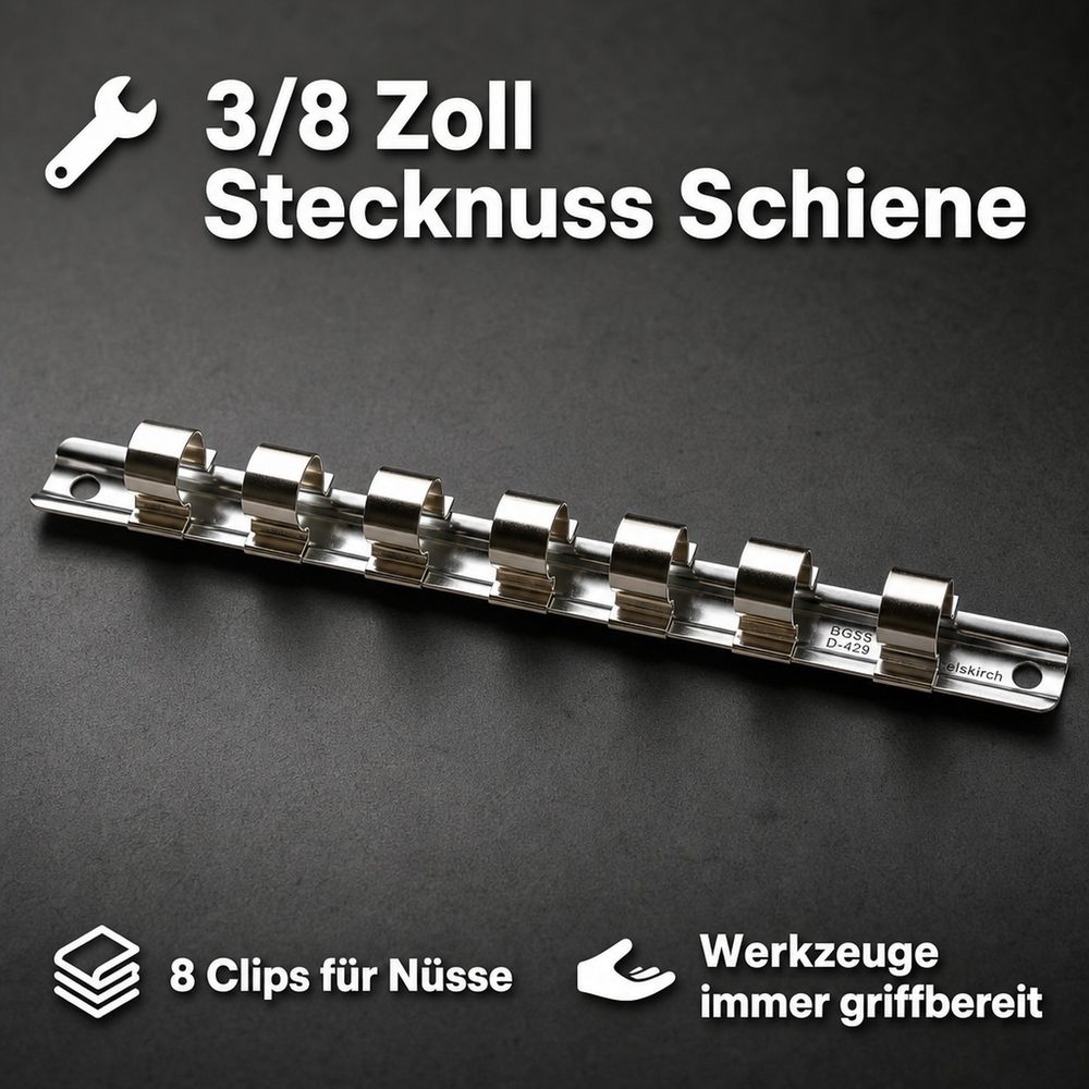 Rail de douilles 3/8 avec 8 clips - organisateur d'atelier