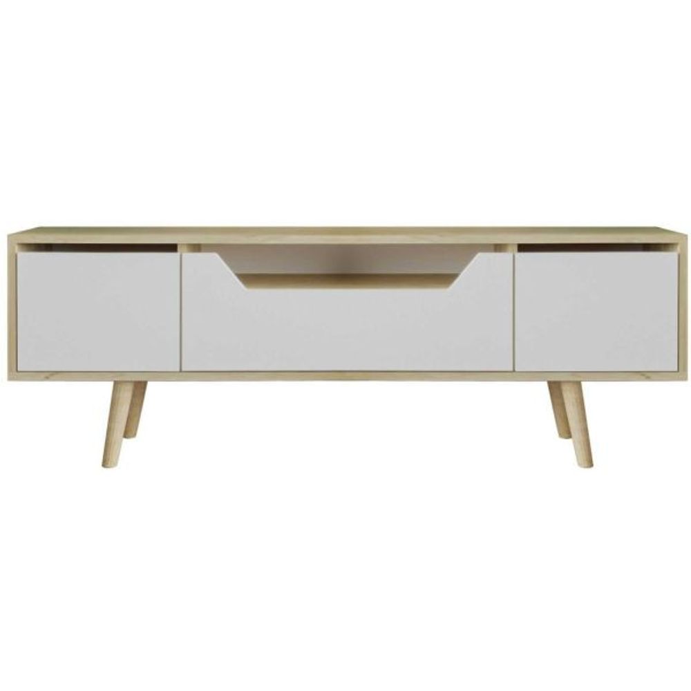 Meuble tv en aggloméré 150 x 29.8 x 53 cm roma blanc et chêne