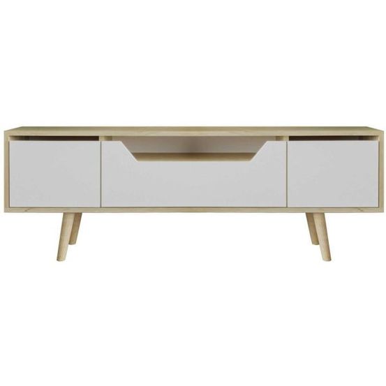 Meuble tv en aggloméré 150 x 29.8 x 53 cm roma blanc et chêne